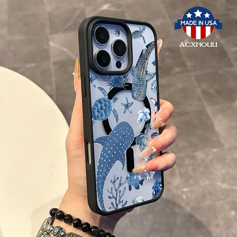 Chic Magnetic Case for Iphone11/12/13/14/15/16/Promax Whalesshark Magsafe Ready, Anti-Slip, Ultra Thin | Aesthetic Touch for Daily Use