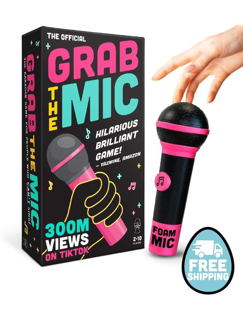 Grab the Mic - Karaoke-Style Game with Foam Microphone, 125 Word Cards, Game Board, Player Tokens & Easy-To-Follow Instructions