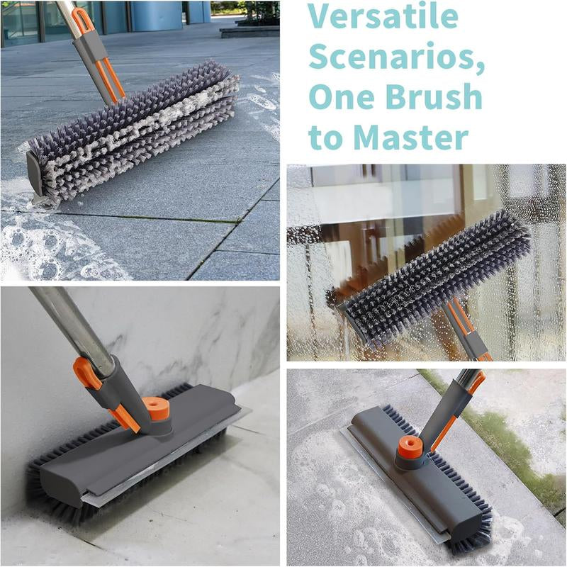 Floor Scrub Brush with Long Handle, Cleaning Brush,3 in 1 Scrape and Heavy-Duty Stiff Bristle Scrubber Brush for Cleaning Shower Bathroom, Patio, Garage, Kitchen, Wall and Deck,Christmas Gifts