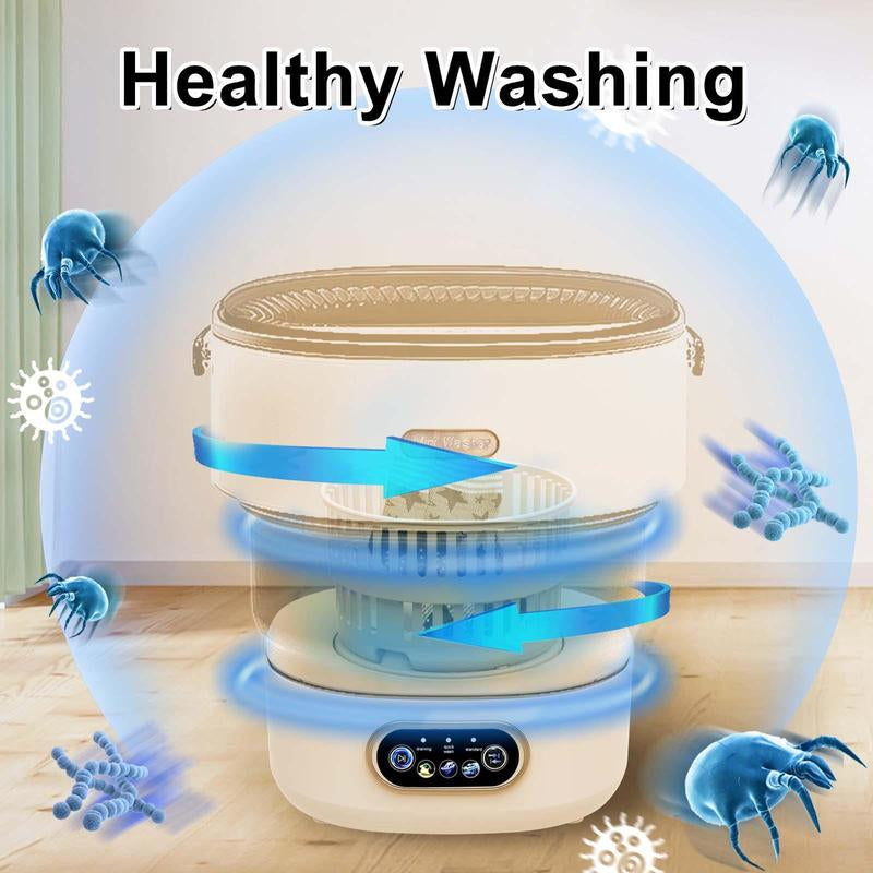 Portable Mini Washing Machine, 13L Large Capacity Foldable Washing Machine with 3 Cleaning Modes, Compact Washing Machine for Travel, Apartment, RV
