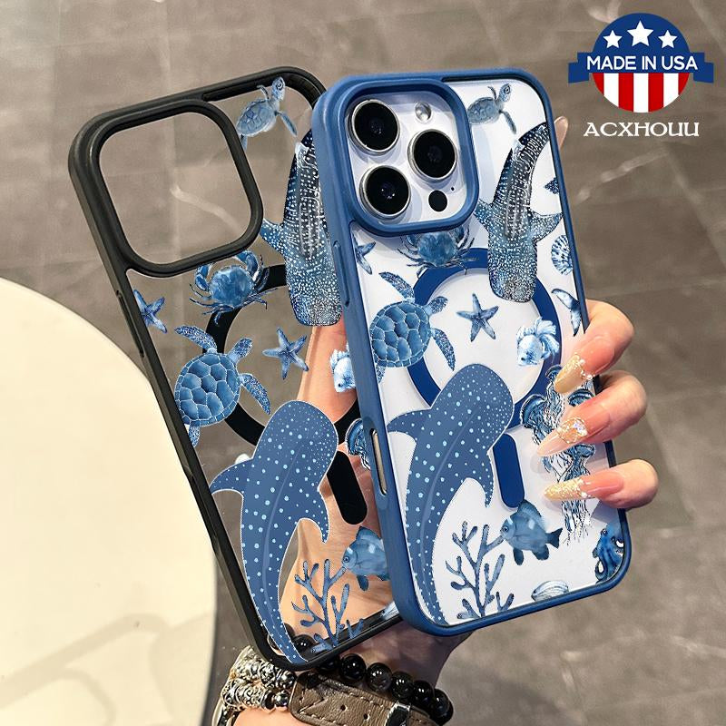 Chic Magnetic Case for Iphone11/12/13/14/15/16/Promax Whalesshark Magsafe Ready, Anti-Slip, Ultra Thin | Aesthetic Touch for Daily Use