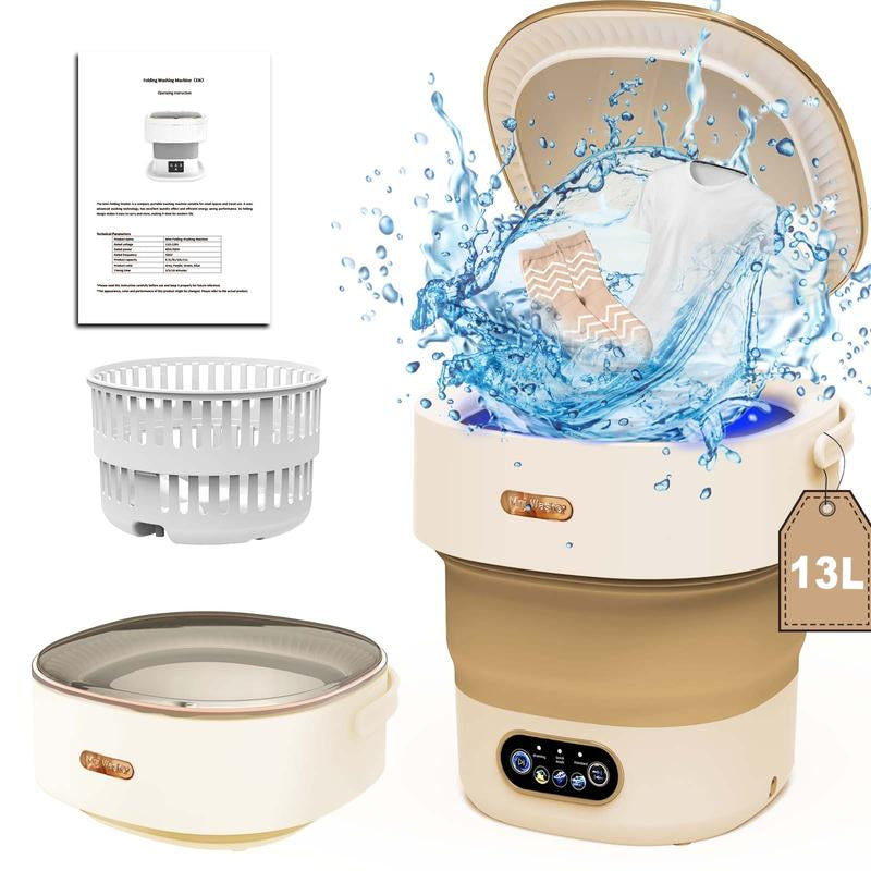 Portable Mini Washing Machine, 13L Large Capacity Foldable Washing Machine with 3 Cleaning Modes, Compact Washing Machine for Travel, Apartment, RV