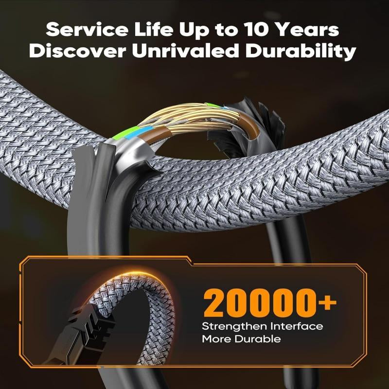 Cat 8 Ethernet Cable, High Speed Braided 40Gbps 2000Mhz Network Cord, Heavy Duty LAN Cable Compatible for Gaming PC PS5 Xbox Modem Router
