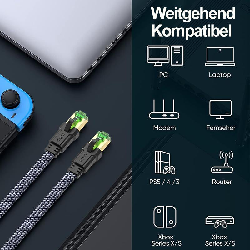 Cat 8 Ethernet Cable, High Speed Braided 40Gbps 2000Mhz Network Cord, Heavy Duty LAN Cable Compatible for Gaming PC PS5 Xbox Modem Router