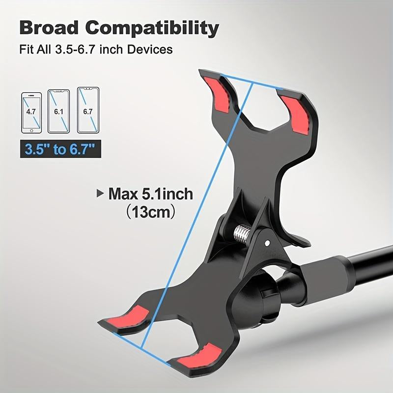 Long Neck Phone Holder – 360° Rotating Flexible Gooseneck for Desktop and Bedside, Reinforced Base, Soft Silicone Clip Fits Smartphones up to 10Cm Wide