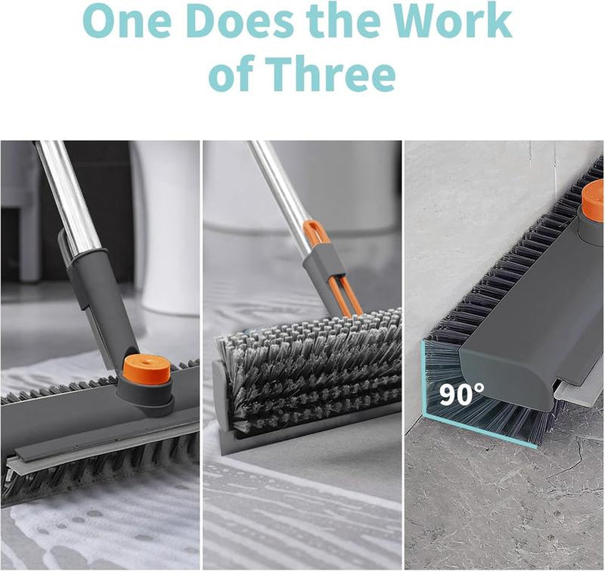 Floor Scrub Brush with Long Handle, Cleaning Brush,3 in 1 Scrape and Heavy-Duty Stiff Bristle Scrubber Brush for Cleaning Shower Bathroom, Patio, Garage, Kitchen, Wall and Deck,Christmas Gifts