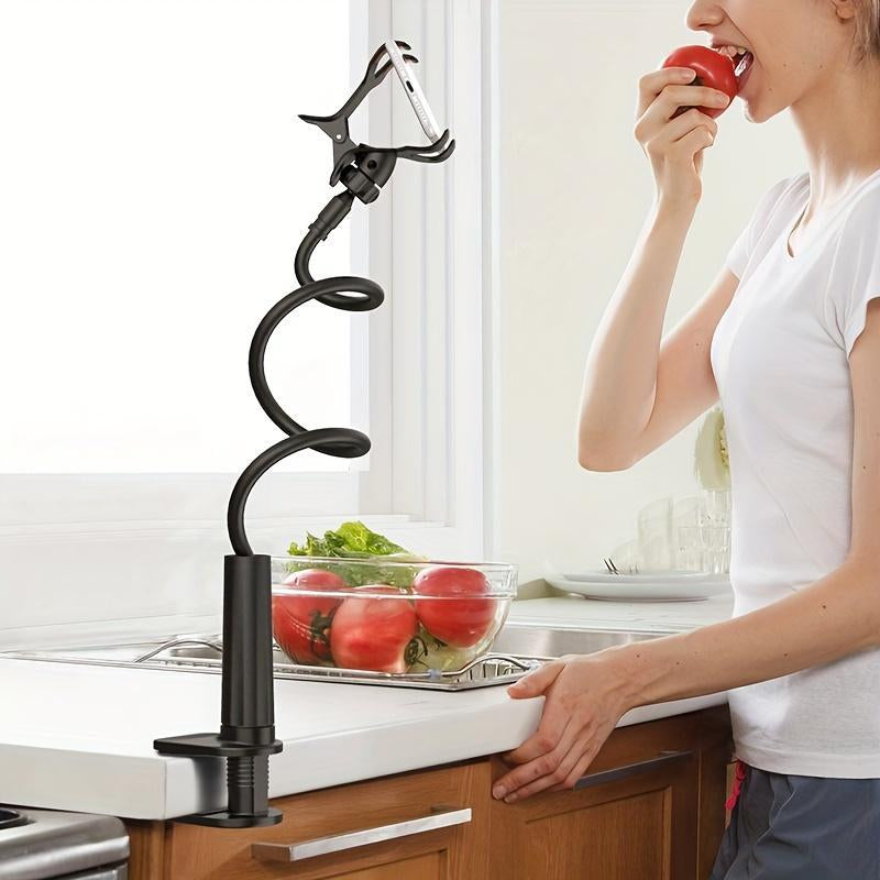 Long Neck Phone Holder – 360° Rotating Flexible Gooseneck for Desktop and Bedside, Reinforced Base, Soft Silicone Clip Fits Smartphones up to 10Cm Wide
