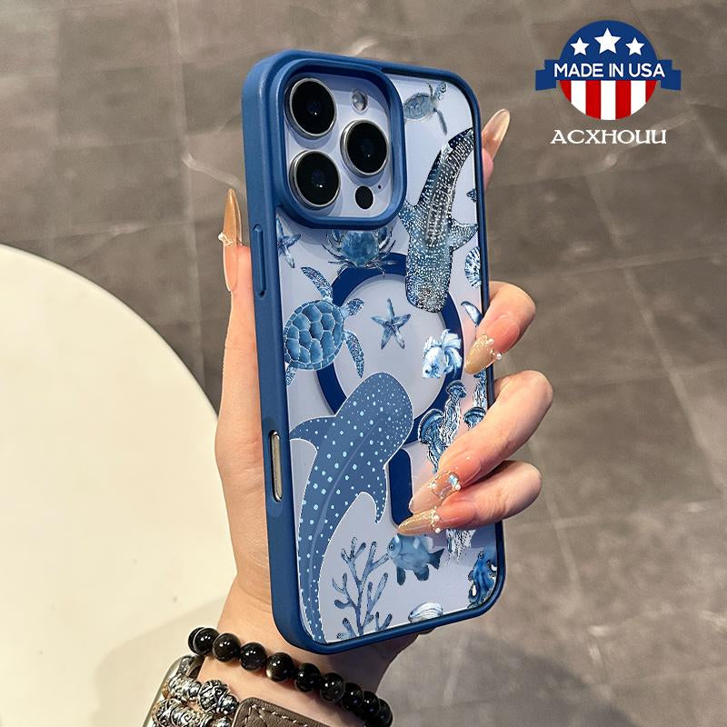 Chic Magnetic Case for Iphone11/12/13/14/15/16/Promax Whalesshark Magsafe Ready, Anti-Slip, Ultra Thin | Aesthetic Touch for Daily Use