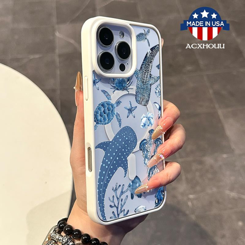 Chic Magnetic Case for Iphone11/12/13/14/15/16/Promax Whalesshark Magsafe Ready, Anti-Slip, Ultra Thin | Aesthetic Touch for Daily Use