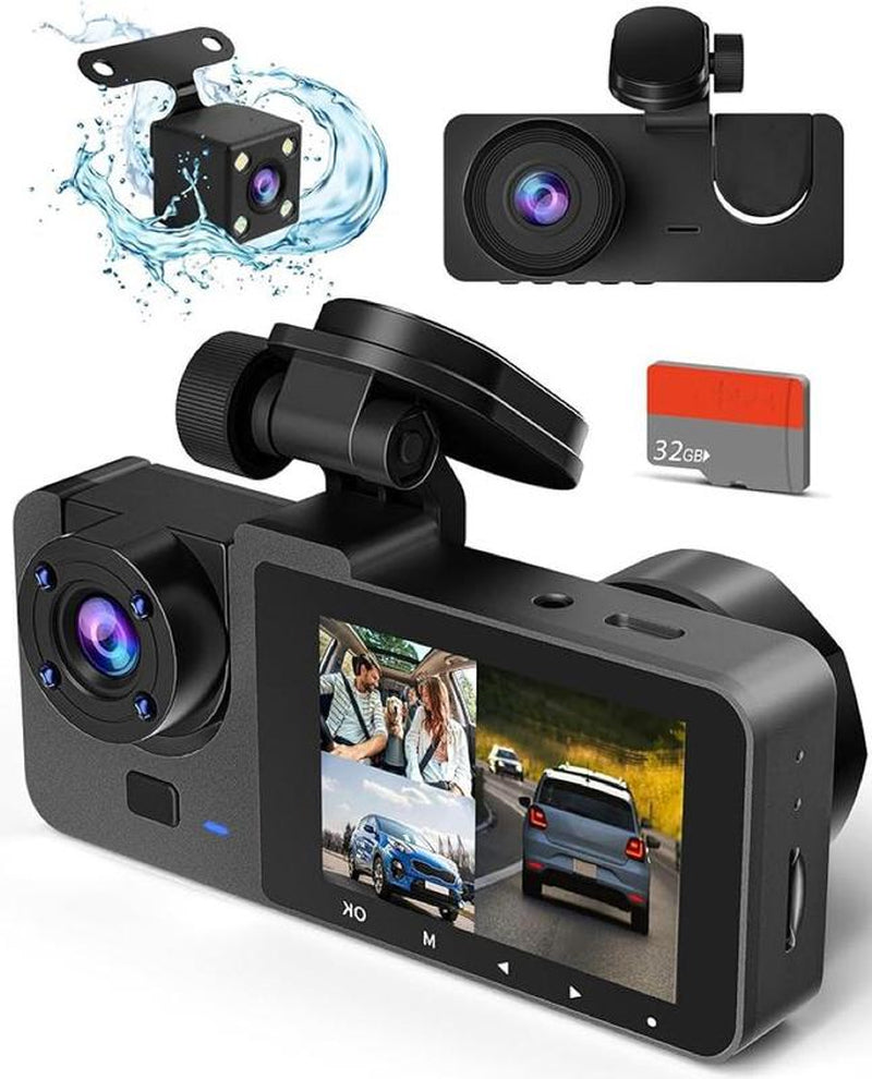 Dash Camera for Cars, 4K Full UHD Dash Cam Front and Rear Inside,Car Camera with Free 32GB SD Card,Built-In Super Night Vision, Loop Recording, Wdr,G-Sensor,24 Hours Parking Monitor