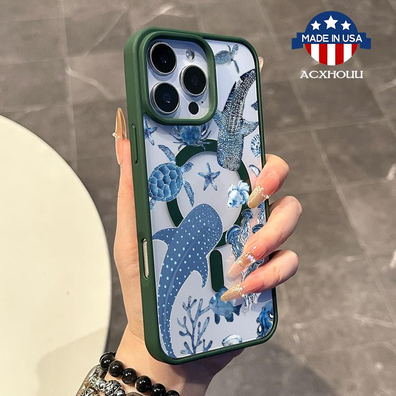 Chic Magnetic Case for Iphone11/12/13/14/15/16/Promax Whalesshark Magsafe Ready, Anti-Slip, Ultra Thin | Aesthetic Touch for Daily Use