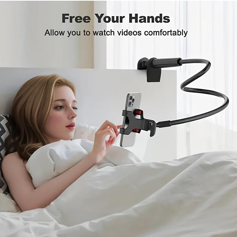 Long Neck Phone Holder – 360° Rotating Flexible Gooseneck for Desktop and Bedside, Reinforced Base, Soft Silicone Clip Fits Smartphones up to 10Cm Wide